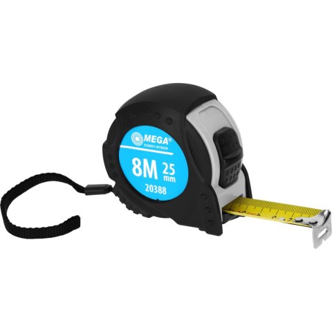 Miara zwijana 8m/25mm,2xstop,zaw.,ce,osł.gum.,karta,mega Miara zwijana 8m/25mm,2xstop,zaw.,ce,osł.gum.,karta,mega