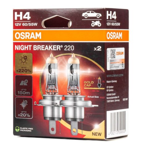 Żarówki halogenowe osram h4 12v 60/55w p43t night breaker +220% /2 szt./ Żarówki halogenowe osram h4 12v 60/55w p43t night breaker +220% /2 szt./