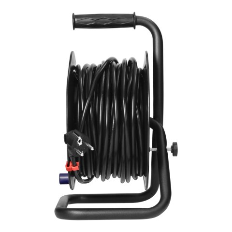 Przedłużacz bębnowy, 4 gniazda 2P+Z, kabel PVC H05VV-F 3x1,5mm?, długość 25m, stałe gniazda, termik, przesłony torów prądowych.