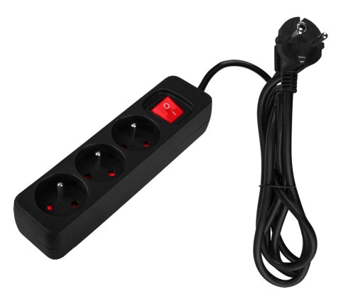 Przedłużacz listwowy 1.5 m, 3 x 1.5 mm2, 3G, czarny, ON/OFF