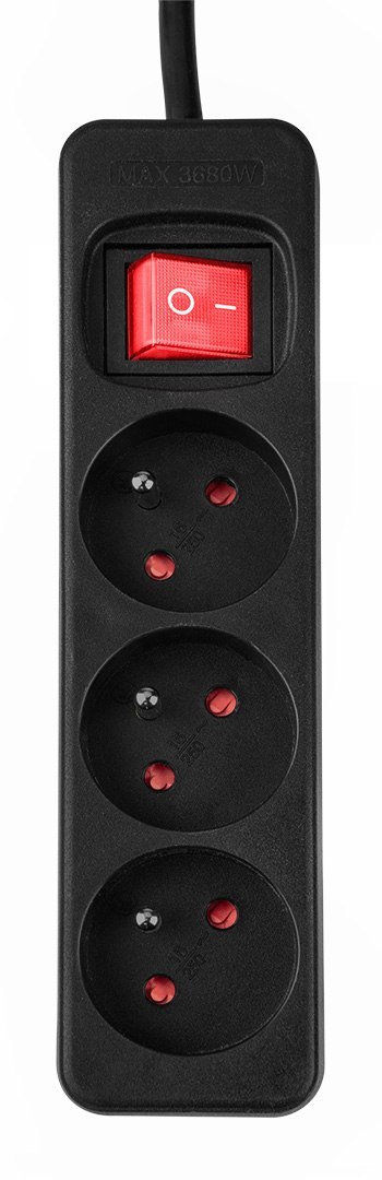 Przedłużacz listwowy 1.5 m, 3 x 1.5 mm2, 3G, czarny, ON/OFF