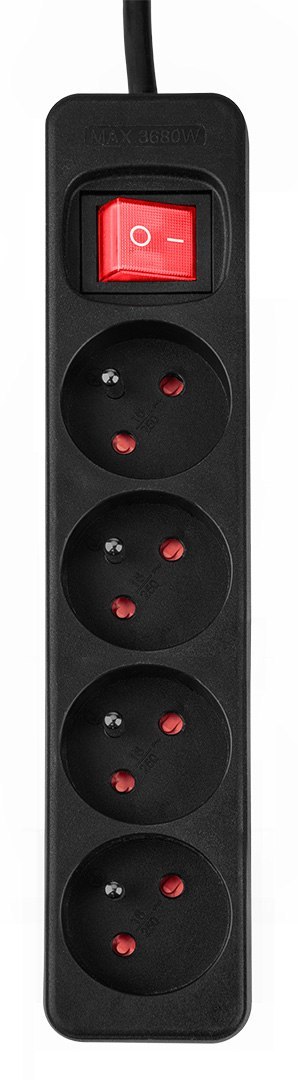 Przedłużacz listwowy 1.5 m, 3 x 1.5 mm2, 4G, czarny, ON/OFF