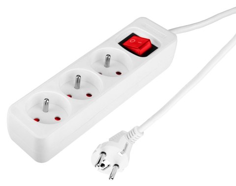 Przedłużacz listwowy 3 m, 3 x 1.5 mm2, 3G, biały, ON/OFF