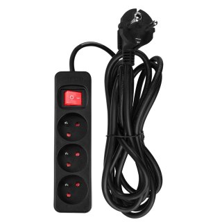 Przedłużacz listwowy 3 m, 3 x 1.5 mm2, 3G, czarny, ON/OFF