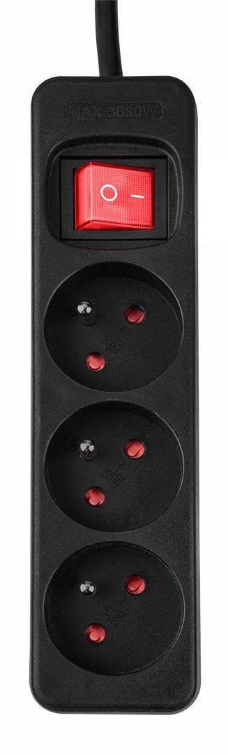 Przedłużacz listwowy 3 m, 3 x 1.5 mm2, 3G, czarny, ON/OFF