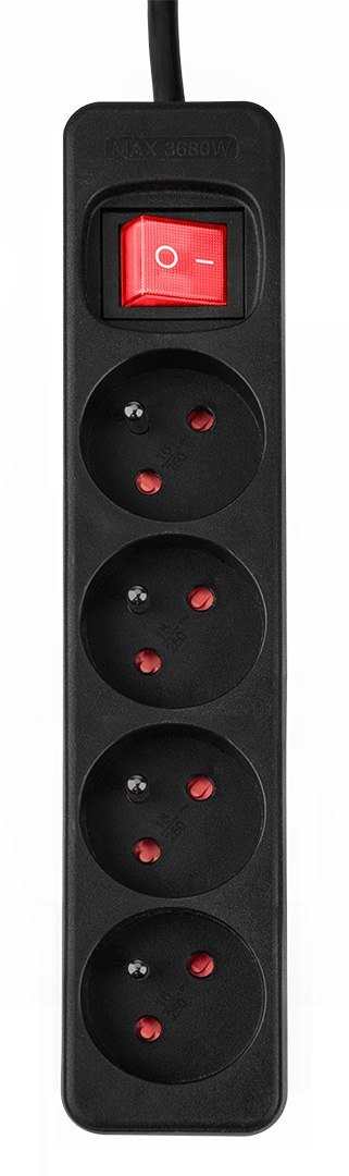 Przedłużacz listwowy 3 m, 3 x 1.5 mm2, 4G, czarny, ON/OFF