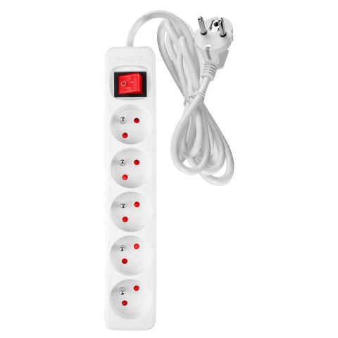 Przedłużacz listwowy 5 m, 3 x 1.5 mm2, 5G, biały, ON/OFF