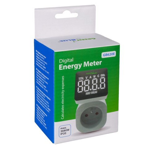 Miernik energii GreenBlue, watomierz, 16A, max. 3680W, podtrz.pamięci, GB620 E
