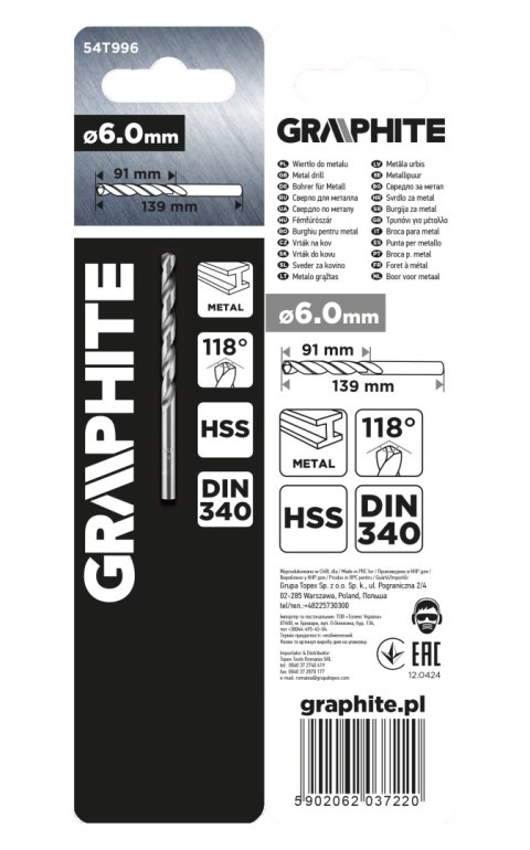 Wiertło do metalu HSS, DIN 340, przedłużane, 6 mm