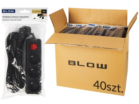 98-572# Przedłużacz sieciowy pr-370wsp 3-gniazda z uziemieniem+wyłącznik 2m czarny 3x1,5mm opakowanie