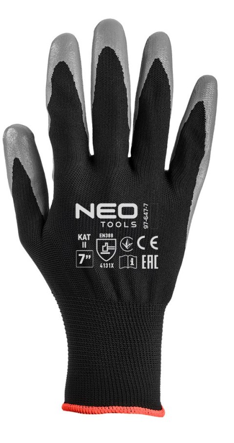 Rękawice robocze, poliester pokryty nitrylem, 4131X, rozmiar 7