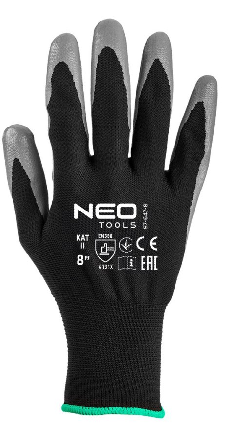 Rękawice robocze, poliester pokryty nitrylem, 4131X, rozmiar 8
