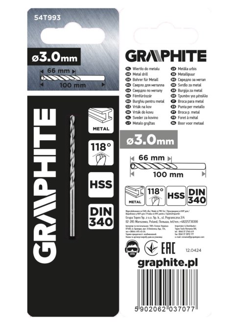 Wiertło do metalu HSS, DIN 340, przedłużane, 3 mm