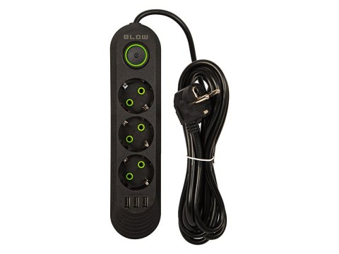 98-213# Przedłużacz sieciowy ps-320 3-gniazda 3xusb 2m czarny 3x1mm