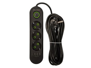 98-215# Przedłużacz sieciowy ps-350 3-gniazda 3xusb 5m czarny 2x1mm