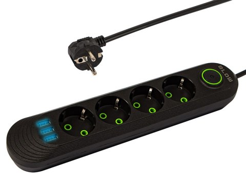 98-219# Przedłużacz sieciowy ps-420 4-gniazda 3xusb 2m czarny 3x1mm