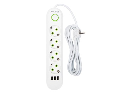 98-225# Przedłużacz sieciowy ps-450 4-gniazda 3xusb 5m biały 2x1mm