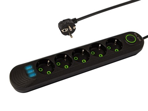98-227# Przedłużacz sieciowy ps-530 5-gniazd 3xusb 3m czarny 3x1mm