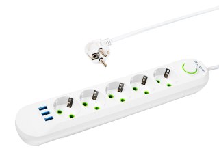 98-230# Przedłużacz sieciowy ps-530 5-gniazd 3xusb 3m biały 2x1mm