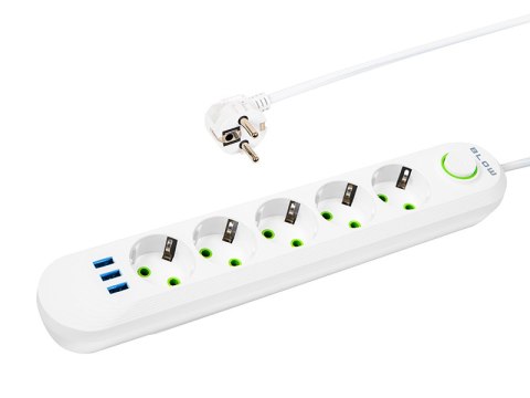 98-230# Przedłużacz sieciowy ps-530 5-gniazd 3xusb 3m biały 2x1mm