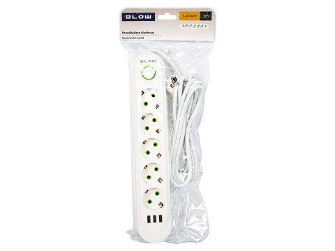 98-230# Przedłużacz sieciowy ps-530 5-gniazd 3xusb 3m biały 2x1mm
