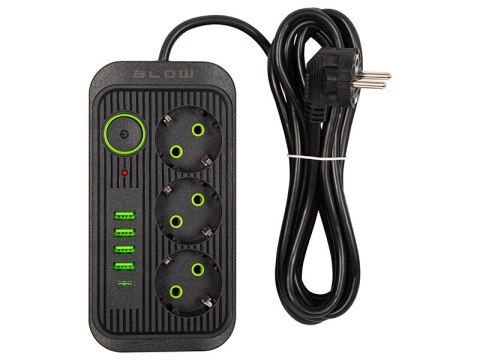 98-234# Przedłużacz sieciowy ps-330s 3-gniazda 4xusb 1xusb-c 3m czarny 3x1mm