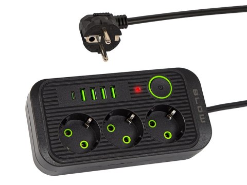 98-235# Przedłużacz sieciowy ps-350u 3-gniazda 4xusb 1xusb-c 5m czarny 3x1mm