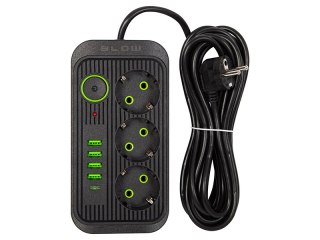 98-235# Przedłużacz sieciowy ps-350u 3-gniazda 4xusb 1xusb-c 5m czarny 3x1mm