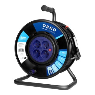 Przedłużacz bębnowy, 4 gniazda 2P+Z, kabel PVC H05VV-F 3x1,5mm?, długość - 50m, STAŁE GNIAZDA, termik, przesłony torów prądowych