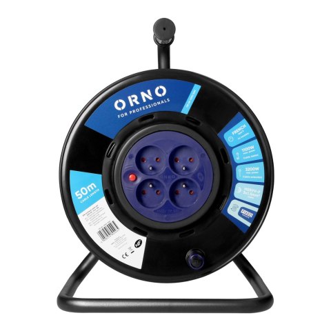 Przedłużacz bębnowy, 4 gniazda 2P+Z, kabel PVC H05VV-F 3x1,5mm?, długość - 50m, STAŁE GNIAZDA, termik, przesłony torów prądowych