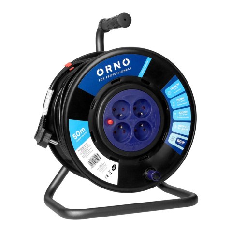 Przedłużacz bębnowy, 4 gniazda 2P+Z, kabel PVC H05VV-F 3x1,5mm?, długość - 50m, STAŁE GNIAZDA, termik, przesłony torów prądowych