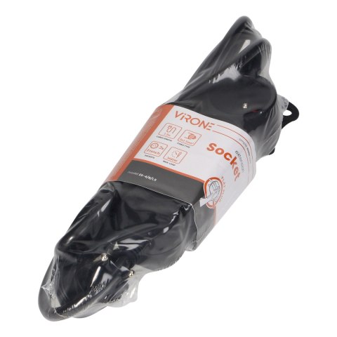 Przedłużacz 3-krotny 2P+Z, 1,5m H05VV-F 3x1,5mm2 , Imax=16A, płaska wtyczka, czarny