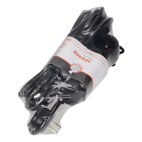 Przedłużacz 3-krotny 2P+Z, 5m H05VV-F 3x1,5mm2, Imax=16A, płaska wtyczka, czarny