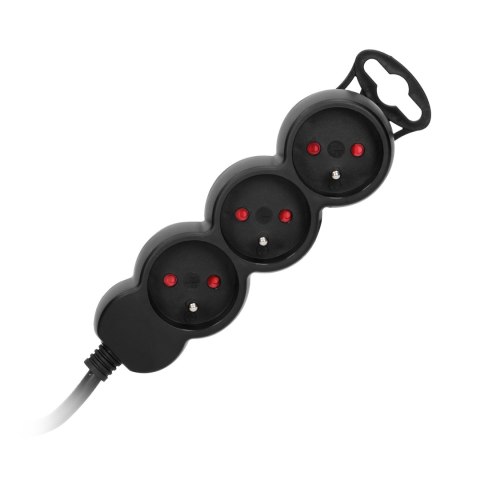 Przedłużacz 3-krotny 2P+Z, 5m H05VV-F 3x1,5mm2, Imax=16A, płaska wtyczka, czarny
