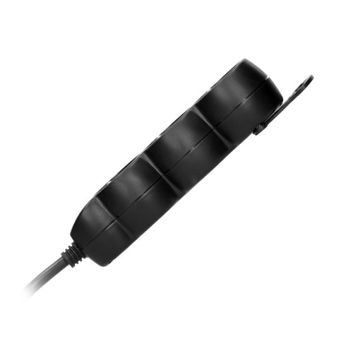 Przedłużacz 3-krotny 2P+Z, 5m H05VV-F 3x1,5mm2, Imax=16A, płaska wtyczka, czarny