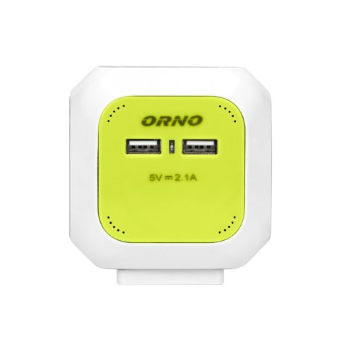 Przedłużacz 4-krotny z ładowarką 2xUSB 1,4m limonkowy