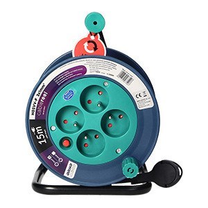 Przedłużacz bębnowy MINI, 4 gniazda 2P+Z, metalowy stojak, polwinit H05VV-F 3x1mm?, długość 15m, turkusowy