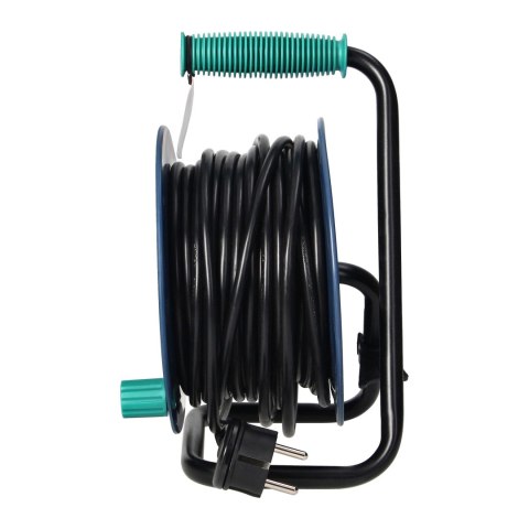 Przedłużacz bębnowy MINI, 4 gniazda 2P+Z, metalowy stojak, polwinit H05VV-F 3x1mm?, długość 15m, turkusowy
