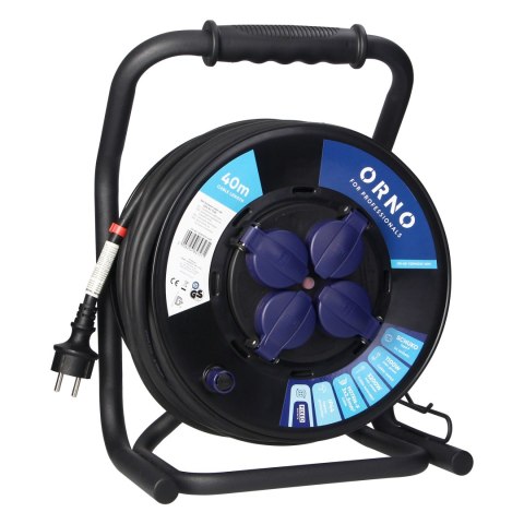 Przedłużacz bębnowy profesjonalny IP44, 4 gniazda 2P+Z (Schuko), kabel gumowy olejoodporny, H07RN-F 3x2,5mm?, długość 40m, unika