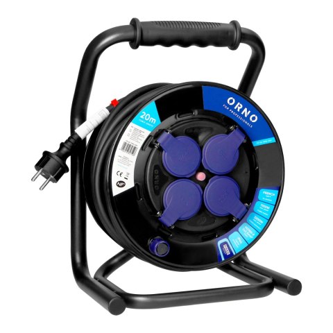 Przedłużacz bębnowy profesjonalny IP44, 4 gniazda 2P+Z, kabel gumowy olejoodporny, H07RN-F 3x2,5mm?, długość 20m, unikatowy stoj Przedłużacz bębnowy profesjonalny IP44, 4 gniazda 2P+Z, kabel gumowy olejoodporny, H07RN-F 3x2,5mm?, długość 20m, unikatowy stoj