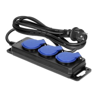 Przedłużacz warsztatowy bryzgoszczelny IP44, 3 gniazda 2P+Z IP44, przewód gumowy, H05RR-F 3x1,5mm?, długość 3m