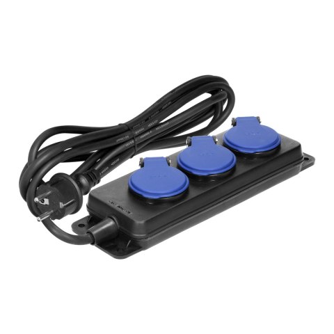 Przedłużacz warsztatowy bryzgoszczelny IP44, 3 gniazda 2P+Z IP44, przewód gumowy, H05RR-F 3x1,5mm?, długość 3m