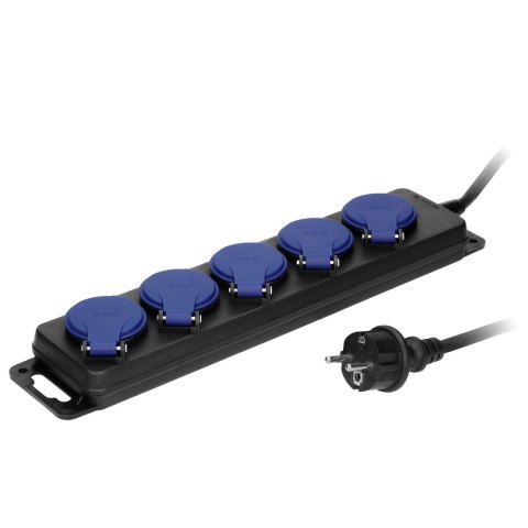 Przedłużacz warsztatowy bryzgoszczelny IP44, 5 gniazda 2P+Z IP44, przewód gumowy, H05RR-F 3x1,5mm?, długość 3m