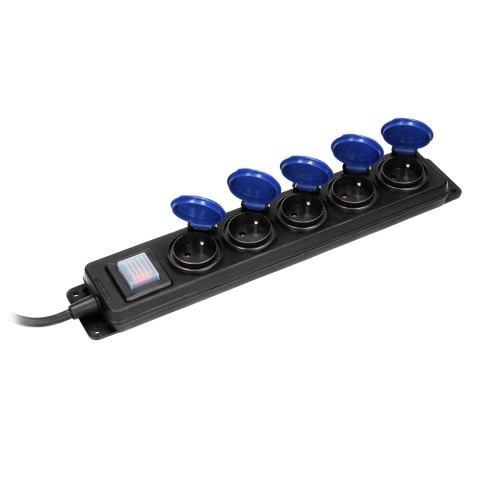 Przedłużacz warsztatowy bryzgoszczelny z wyłącznikiem, 5 gniazd 2P+Z, IP44, przewód gumowy, H05RR-F 3x1,5mm?, długość 3m