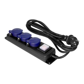 Przedłużacz warsztatowy bryzgoszczelny z wyłącznikiem IP44, 3 gniazda 2P+Z IP44, przewód gumowy, H05RR-F 3x1,5mm?, 3m