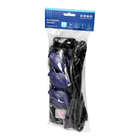 Przedłużacz warsztatowy bryzgoszczelny z wyłącznikiem IP44, 3 gniazda 2P+Z IP44, przewód gumowy, H05RR-F 3x1,5mm?, 3m