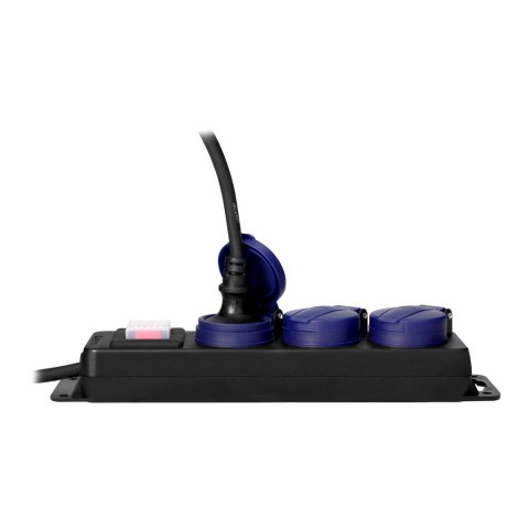 Przedłużacz warsztatowy bryzgoszczelny z wyłącznikiem IP44, 3 gniazda 2P+Z IP44, przewód gumowy, H05RR-F 3x1,5mm?, 3m