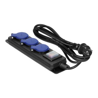 Przedłużacz warsztatowy bryzgoszczelny z wyłącznikiem IP44, 3 gniazda 2P+Z IP44, przewód gumowy, H05RR-F 3x1,5mm?, 3m