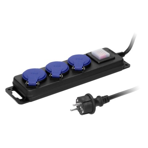 Przedłużacz warsztatowy bryzgoszczelny z wyłącznikiem IP44, 3 gniazda 2P+Z IP44, przewód gumowy, H05RR-F 3x1,5mm?, 3m