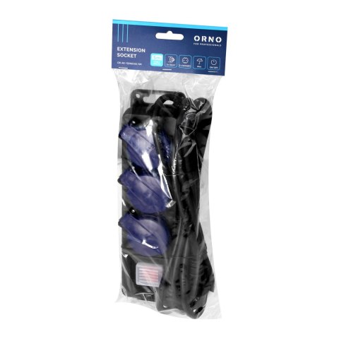 Przedłużacz warsztatowy bryzgoszczelny z wyłącznikiem IP44, 3 gniazda 2P+Z IP44, przewód gumowy, H05RR-F 3x1,5mm?, 5m